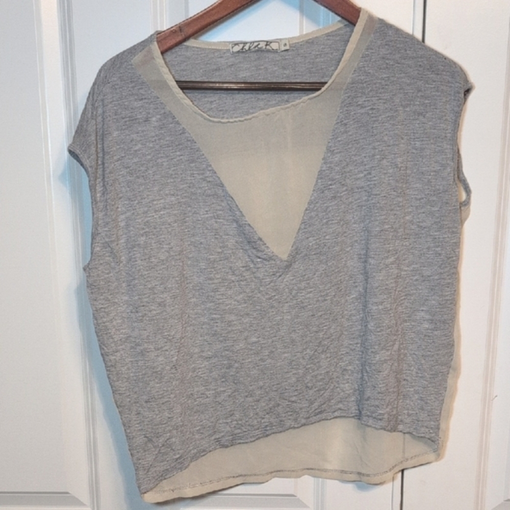 Chloe K Gray and Cream Women's Top